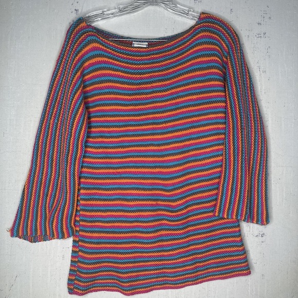 Tag Sweaters - Vintage Girls Casual Wear Vibrant Multi-Color Striped Knit Sweater | Tag Sz: S